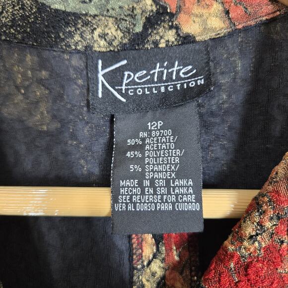 VTG K Petite Collection Jacket Sz 12P Green Multi Floral Button Front Open Back - Picture 9 of 14